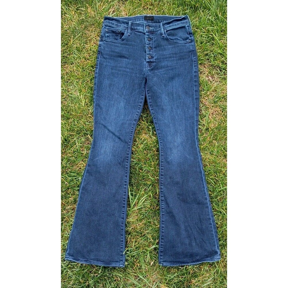 MOTHER The Pixie Weekender Jeans 30 Night Tripper Dark Wash Button Fly Flare
